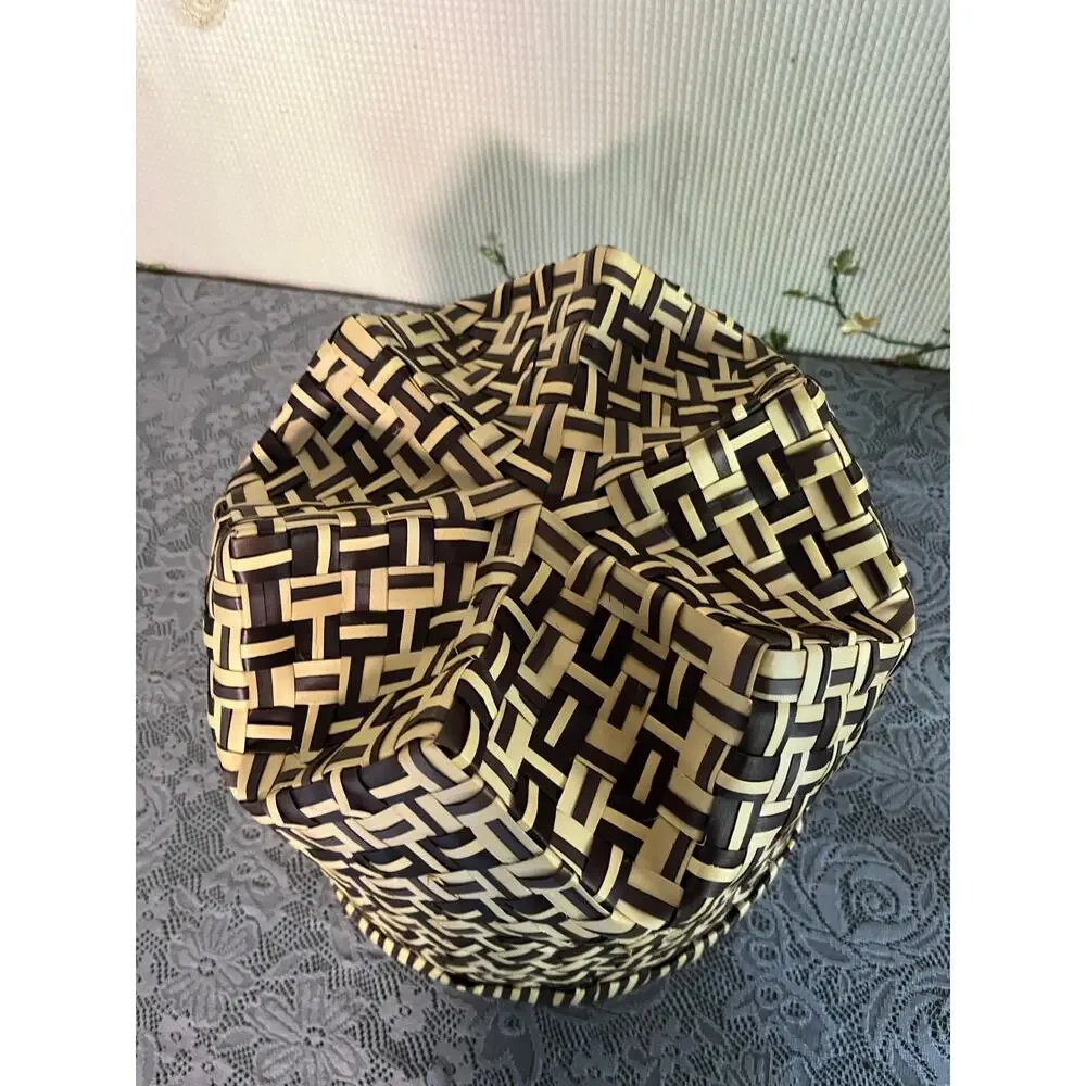 Vietnam Woven Basket Two Tone Black Cream Geometric Handmade Decor Storage
